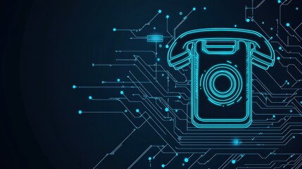 Poster - Abstract Vector Icon of Telephone on Digital Background Symbolizing Communication Technology