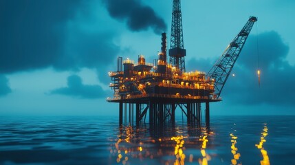 Aufkleber - Oil rig operations in the oceanenergy stock infrastructure evening setting aerial view of production activities