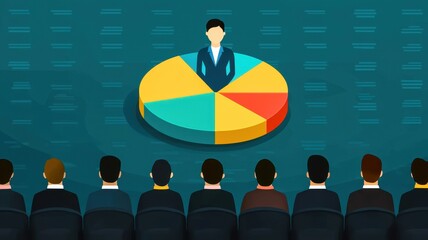 Poster - A professional presentation on pie chart for audience insights analysis in a business meeting setting with an engaged audience.