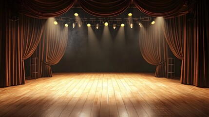 Wall Mural - Black stage with empty curtains design 