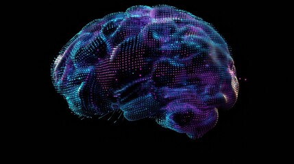 Aufkleber - A digital brain constructed from glowing grids exhibits blue and purple hues along with binary code against a dark background, inviting exploration. Generative AI