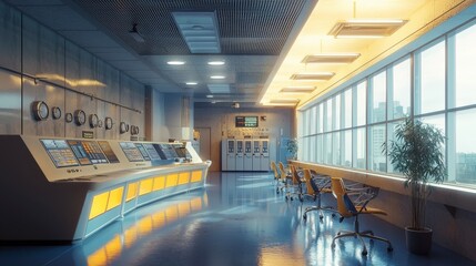 Poster - Modern nuclear energy control room operations high-resolution image and energy portfolio concept