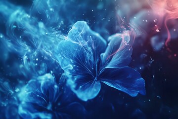 Poster - Glowing blue flower, smoke, dark background.