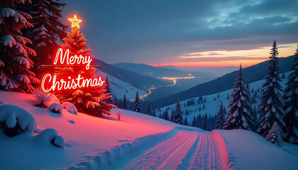 Aufkleber - Christmas greeting card french text - Joyeux Noel, Merry Christmas and Happy New Year - Xmas scene, Natural Winter background with snow and golden lights - Panorama, banner, header for