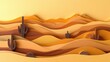 © Wanida - Dreamy paper cut desert with layered golden dunes, a soft sunset glow, cacti silhouettes, and an open sky creating a warm, minimal escape scene