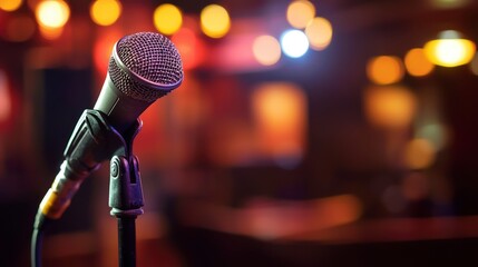 Poster - Close-up of captivating microphone performance in a modern recording studio production environment