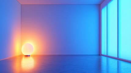 Poster - Softly glowing modern led light bulb in minimalist room contemporary design tranquil environment cozy atmosphere