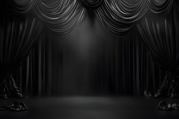 Wall Mural - Black stage with empty curtains design 