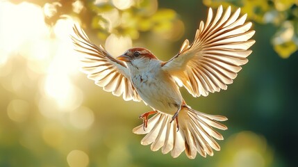 Wall Mural - A small bird flying through the air with its wings spread