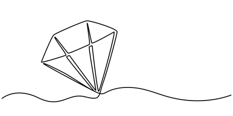 Fototapete - Continuous Line Drawing of Diamond Icon. Hand Drawn Symbol Vector Illustration, Continuous one line drawing of diamond stone. One line drawing illustration of luxury diamond. Jewellery, gemstone. 