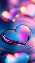 Poster - Grooves on a vinyl record elegantly form hearts, showcasing a colorful and artistic display during twilight hours