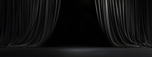 Wall Mural - Black stage with empty curtains design 