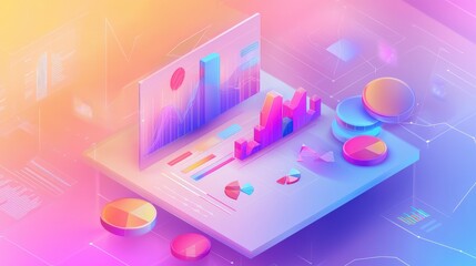 Aufkleber - Dynamic data visualization and analysis digital workspace infographic tech environment aerial view modern insights