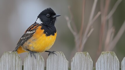 Wall Mural - A small bird sitting on top of a wooden fence