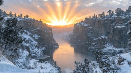 Poster - A view of a river in the middle of a snowy landscape