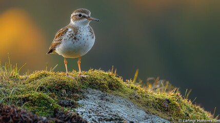 Poster - A small bird standing on top of a moss covered rock