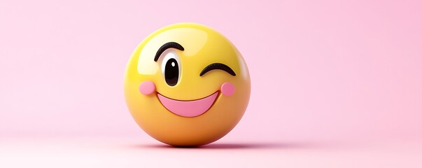a cheeky winking emoji with a raised eyebrow on a pastel pink background