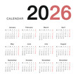 © kanpisut - Colorful Year 2026 calendar horizontal vector design template, simple and clean design. Calendar for 2026 on White Background for organization and business. Week Starts Monday.