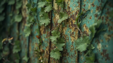 Sticker - A close up of a plant growing on a rusty metal surface