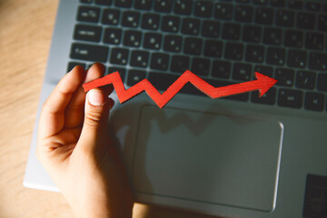 Poster - businesswoman using laptop with financial chart