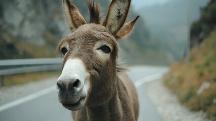 Sticker - A donkey standing on the side of a road