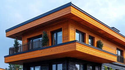 Poster - Contemporary building design shines in Spain, highlighting the blend of functionality and aesthetics. This modern structure features wood accents and large windows that invite natural light