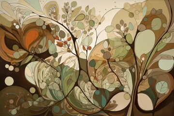 Wall Mural - Abstract floral painting in earthy tones.