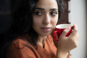 Canvas Print - portrait of young woman with cup