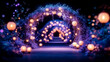 © ZaStock - A tranquil tunnel of wisteria glows softly in purple hues, adorned with glowing orbs, inviting peaceful evening strolls
