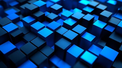 Poster - Abstract blue cubes create a dynamic 3D visual effect, emphasizing depth and structure.