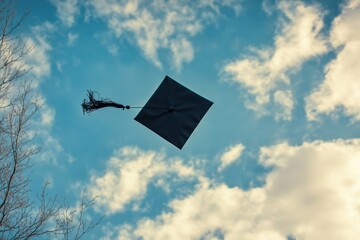 graduation season captured in a symbolic scene of a mortarboard tossed high in the air, celebration 