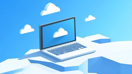 Poster - A laptop displaying a cloud icon, symbolizing cloud computing and digital connectivity.