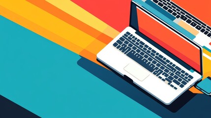 Poster - A vibrant digital illustration of laptops and a smartphone on a colorful background.