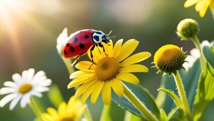 Wall Mural - ladybug on flower