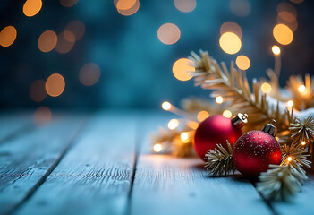 Aufkleber - Christmas card with red & gold christmas decorations on white background. New Year lights
