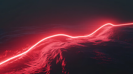 Poster - 3d render, red speed neon light trail on dark background, abstract motion curve light beam of fast moving, technology concept. generative ai. Radiant. Illustration