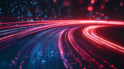 Wall Mural - 3d render, red speed neon light trail on dark background, abstract motion curve light beam of fast m