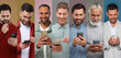 © New Africa - Men using mobile phones on different colors backgrounds. Collage of portraits