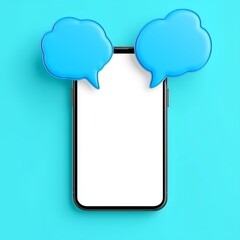 Poster - A blue background featuring a smartphone with two transparent speech bubbles, symbolizing social media and messaging apps.