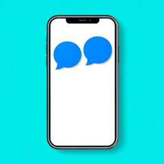 Poster - A smartphone displaying two clear text bubbles against a blue backdrop, illustrating the concepts of social networking and text messaging.