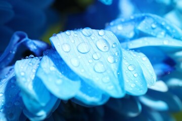 Wall Mural - beautiful light blue flower with water drops on blurred background, macro view
