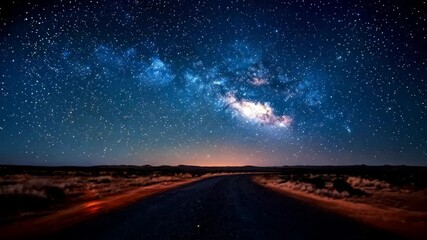 Wall Mural - a dark sky with a road in the middle and a large amount of stars. the stars are scattered all over t