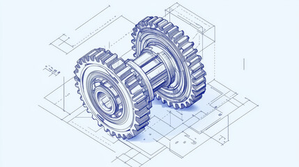 Poster - Gear isometric icon, mechanism element line art