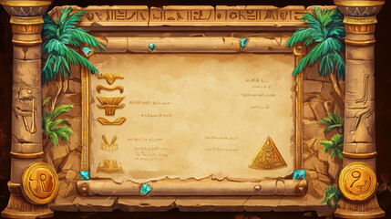Poster - egypt ui game interface vector button icon set. egyptian gui menu design kit with scroll banner temp