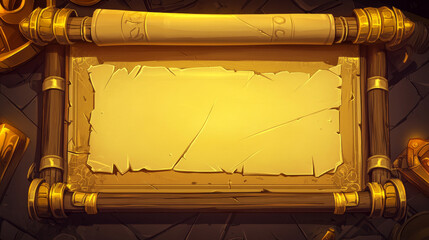 Poster - Egypt ui game interface vector button icon set. Egyptian gui menu design kit with scroll banner template and level score frame window. Gold parchment screen panel in gamer ancient graphic illustration