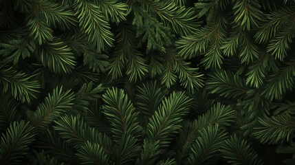  Beautiful christmas background with green pine tree brunch close up. copy space, trendy moody dark toned design for seasonal quotes. 