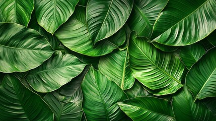 Wall Mural - Intricate patterns of lush green leaves thrive in a tropical forest, showcasing nature's artistry and vibrant ecosystem