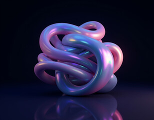 Aufkleber - Iridescent abstract shape is rendered in a dark background using 3D computer graphics techniques for a unique visual effect._00001_