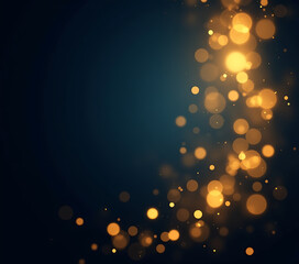 Poster - Golden light shines on dark blue background with gold particles and bokeh effect, creating a festive holiday atmosphere._00001_