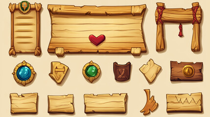 Poster - egyptian ui game interface cartoon vector icon. egypt menu design element set with level frame, prog